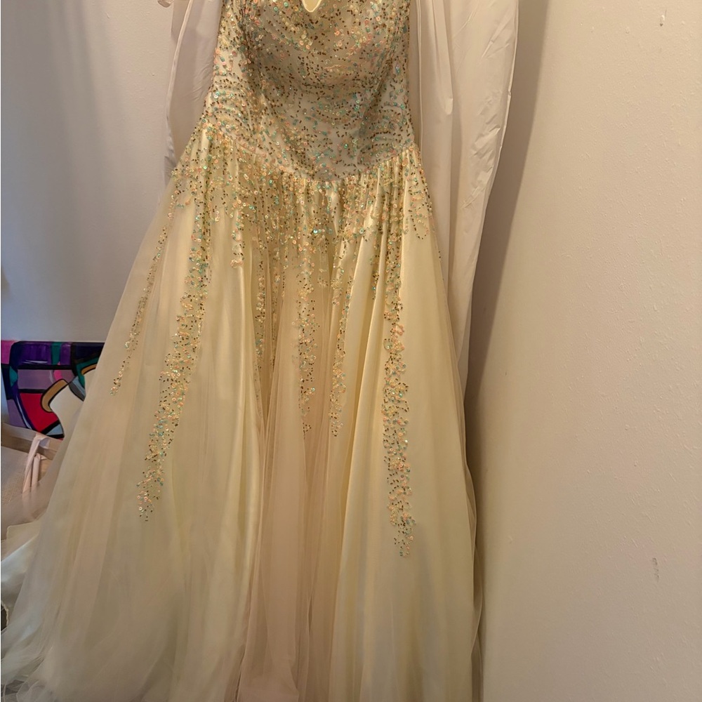 Elegant Beaded Gown in light yellow
